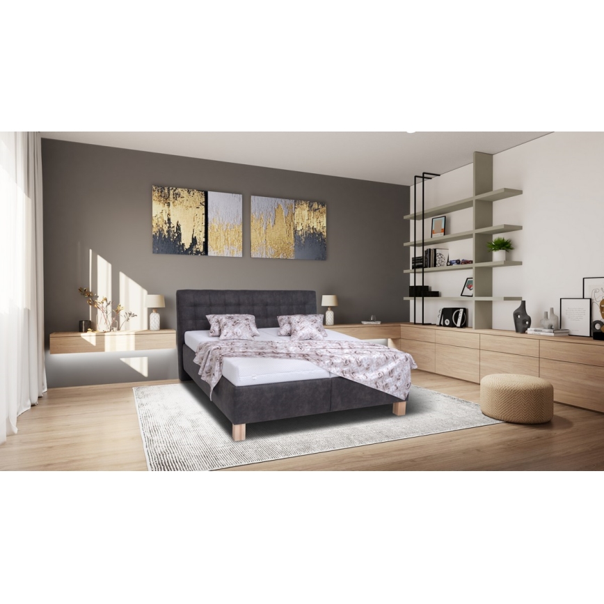 Cama tapizada con colchón y espacio de almacenamiento VIOLET 160x200 cm gris oscuro