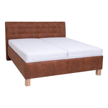 Cama tapizada con colchón y espacio de almacenamiento VIOLET 180x200 cm color marrón coñac