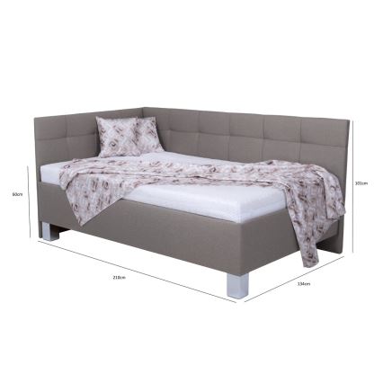 Cama tapizada con colchón y práctico espacio de almacenamiento MARIA PETITE 120x200 cm taupe