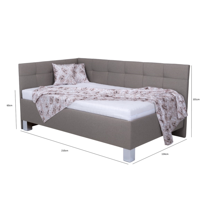 Cama tapizada con colchón y práctico espacio de almacenamiento MARIA PETITE 120x200 cm taupe