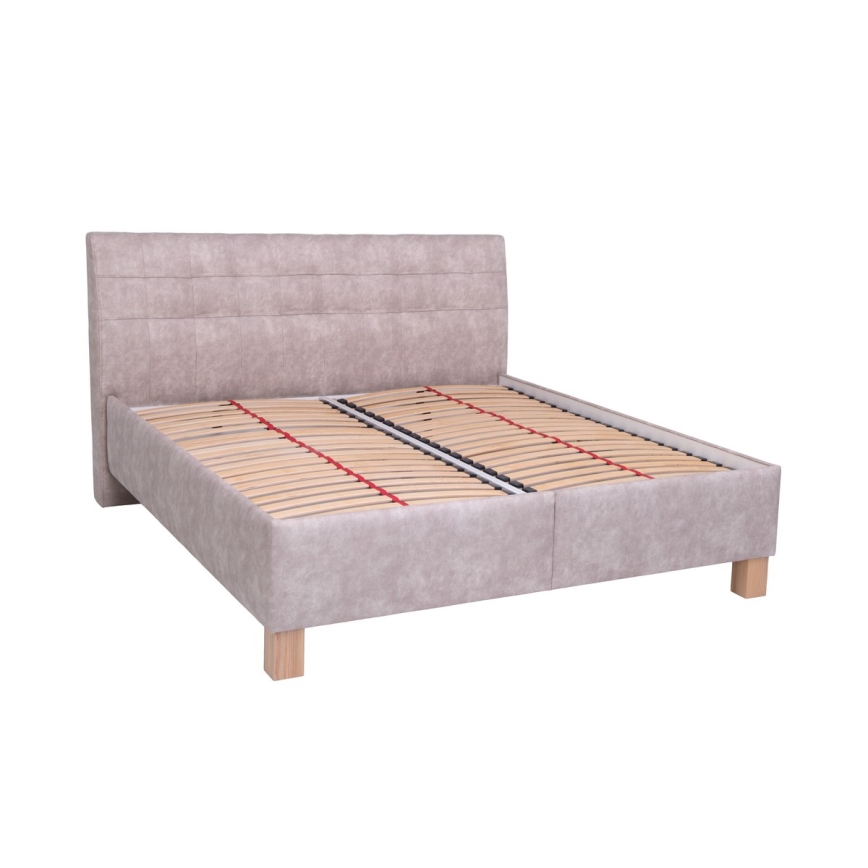 Cama tapizada con colchón y práctico espacio de almacenamiento VIOLET 160x200 cm beige