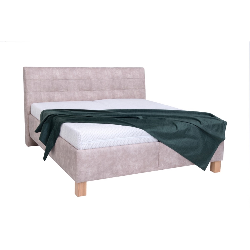Cama tapizada con colchón y práctico espacio de almacenamiento VIOLET 160x200 cm beige