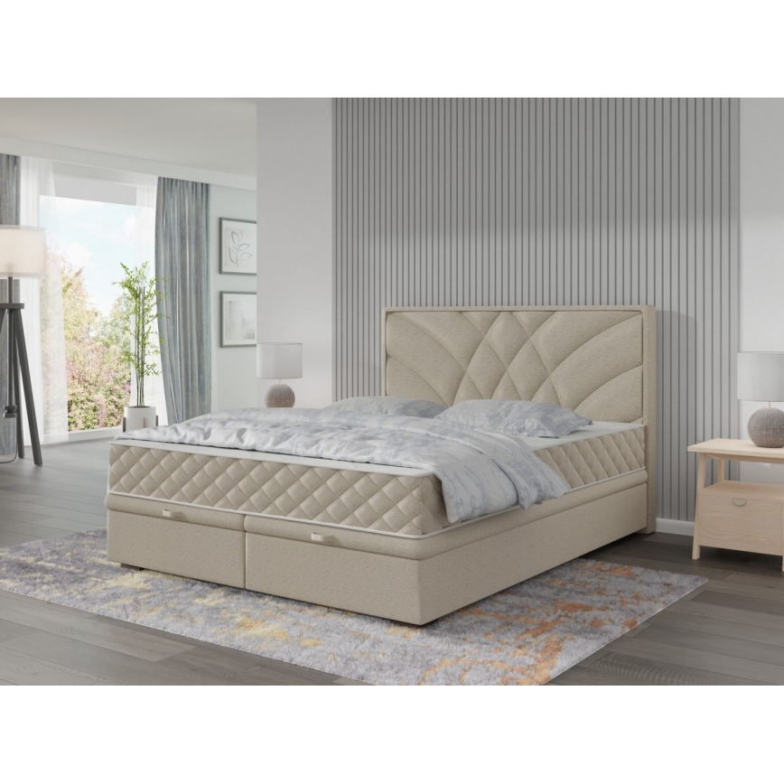 Cama tapizada con colchones y espacio de almacenamiento GINA 180x200 cm beige