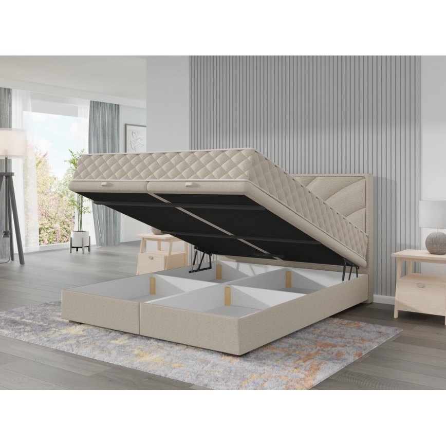Cama tapizada con colchones y espacio de almacenamiento GINA 180x200 cm beige