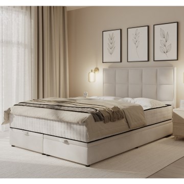 Cama tapizada con colchones y espacio de almacenamiento GRACE 180x200 cm beige