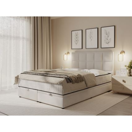 Cama tapizada con colchones y espacio de almacenamiento GRACE 180x200 cm beige