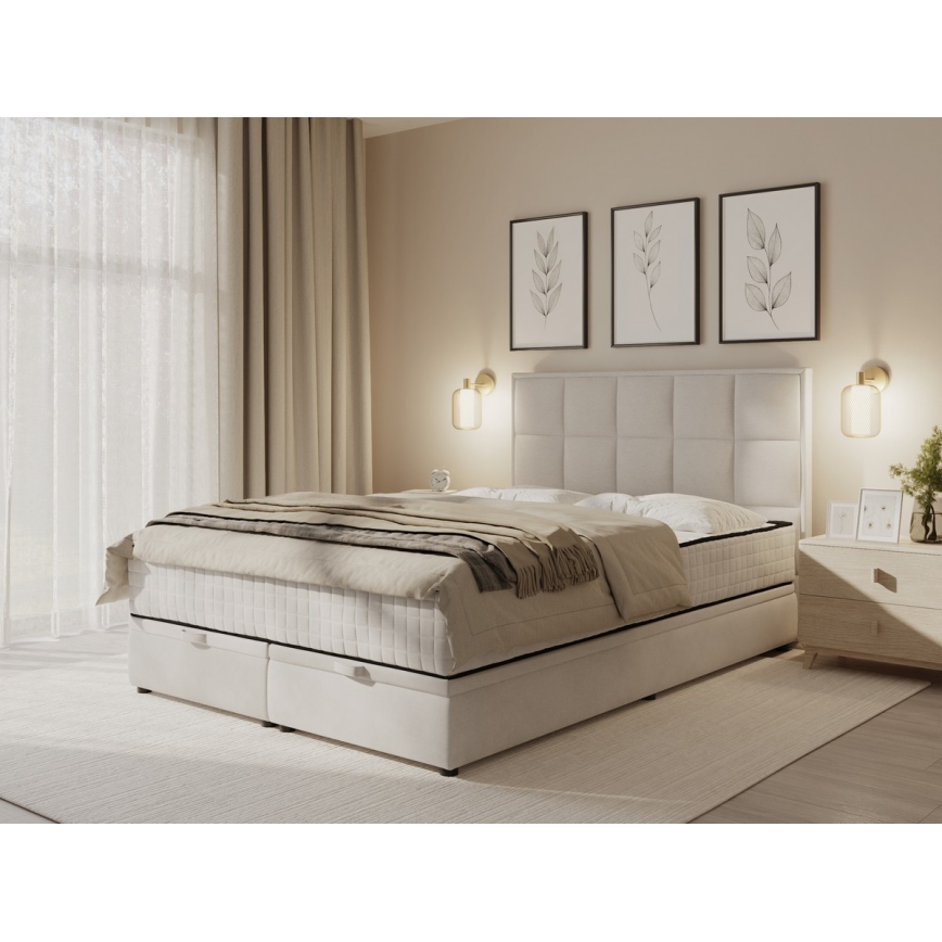 Cama tapizada con colchones y espacio de almacenamiento GRACE 180x200 cm beige