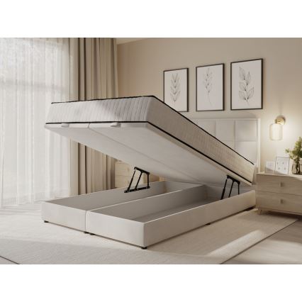 Cama tapizada con colchones y espacio de almacenamiento GRACE 180x200 cm beige