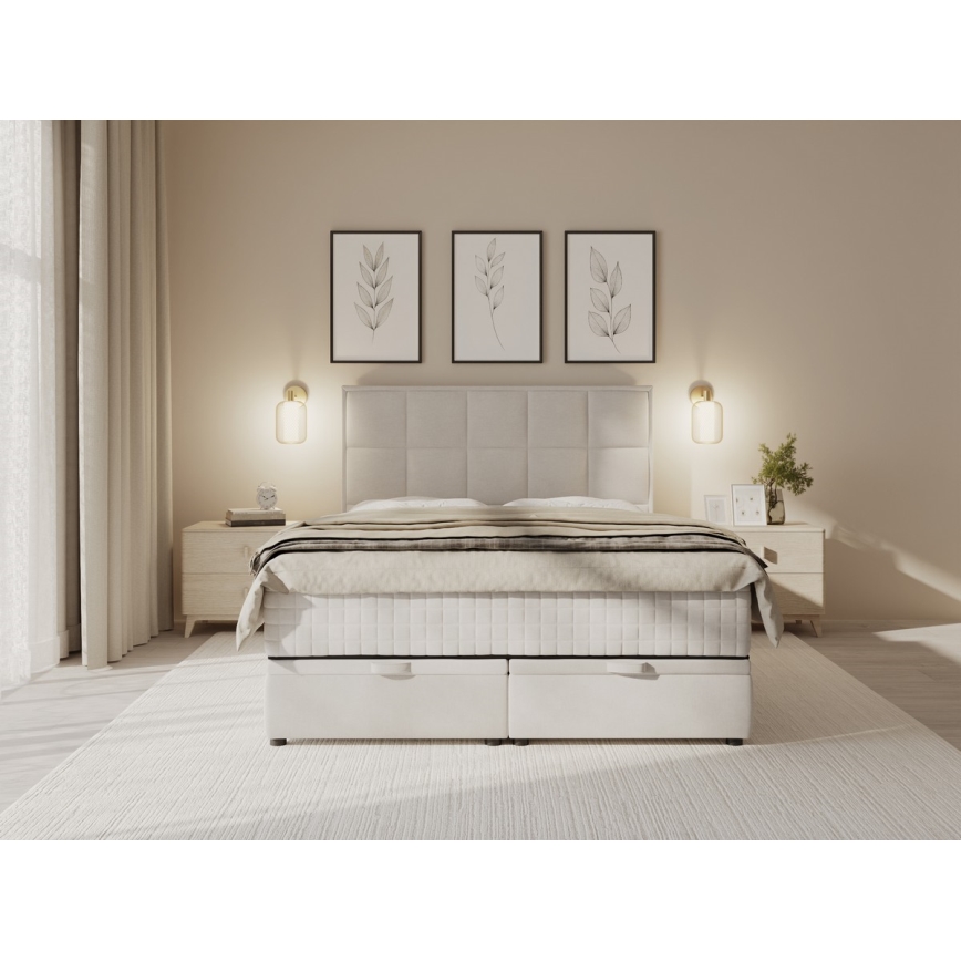 Cama tapizada con colchones y espacio de almacenamiento GRACE 180x200 cm beige