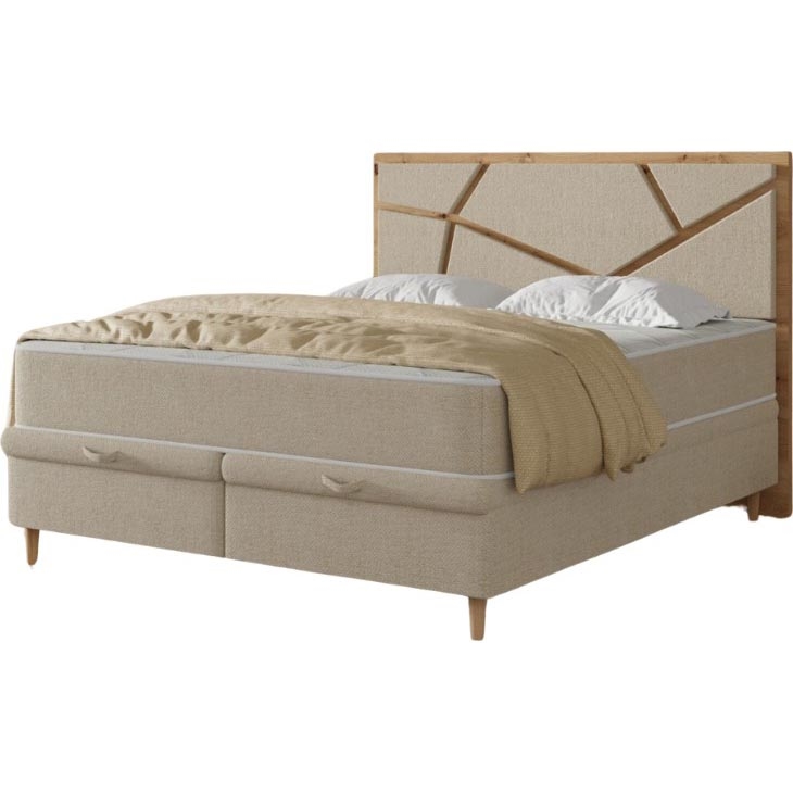 Cama tapizada con colchones y espacio de almacenamiento NAOMI 180x200 cm beige