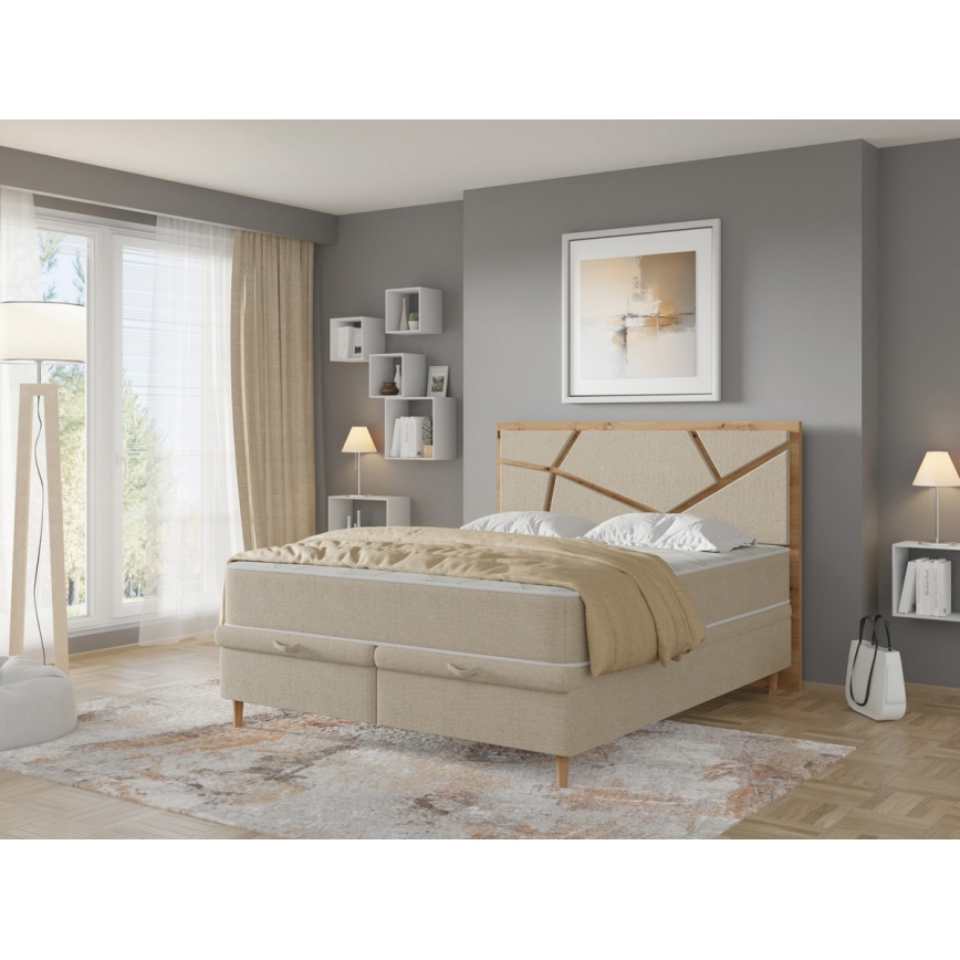 Cama tapizada con colchones y espacio de almacenamiento NAOMI 180x200 cm beige