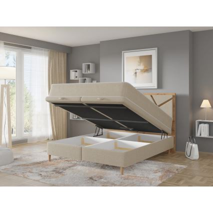 Cama tapizada con colchones y espacio de almacenamiento NAOMI 180x200 cm beige