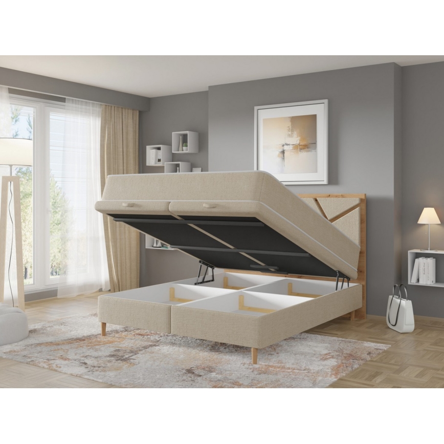 Cama tapizada con colchones y espacio de almacenamiento NAOMI 180x200 cm beige