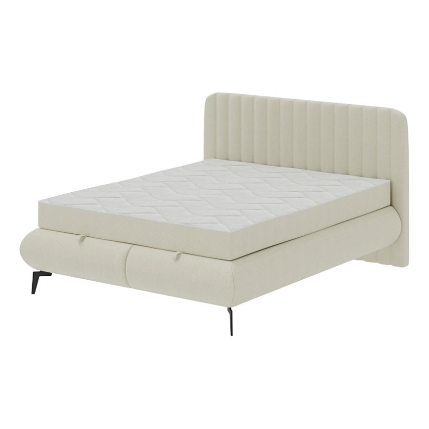 Cama tapizada con colchones y topper con espacio de almacenamiento ALEXA 160x200 cm beige
