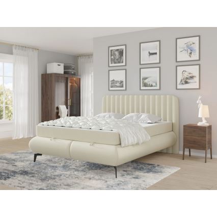 Cama tapizada con colchones y topper con espacio de almacenamiento ALEXA 160x200 cm beige