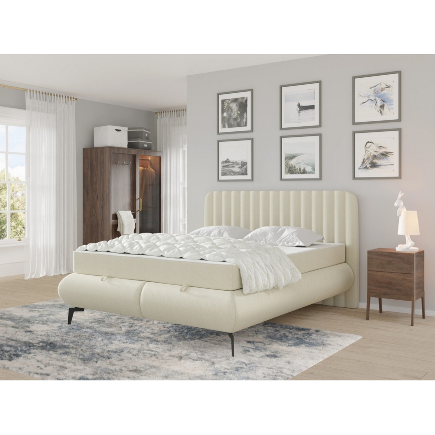 Cama tapizada con colchones y topper con espacio de almacenamiento ALEXA 160x200 cm beige