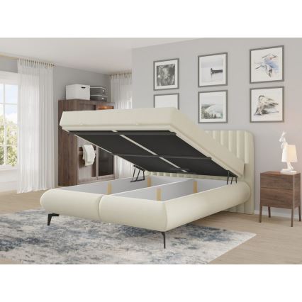 Cama tapizada con colchones y topper con espacio de almacenamiento ALEXA 160x200 cm beige