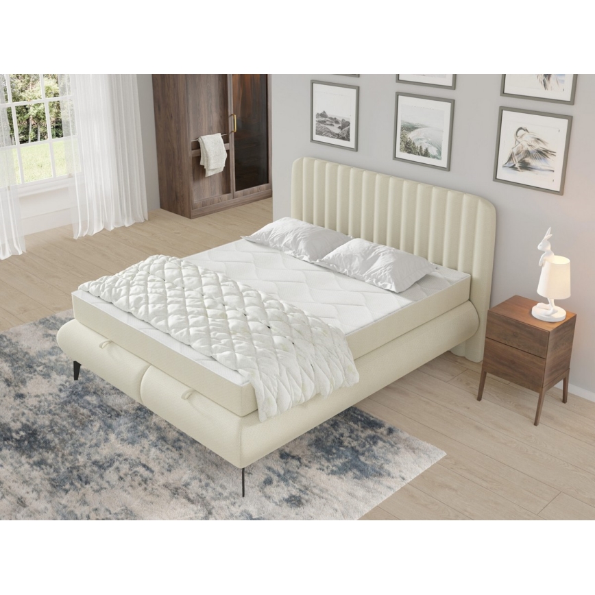 Cama tapizada con colchones y topper con espacio de almacenamiento ALEXA 160x200 cm beige