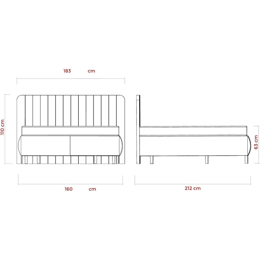 Cama tapizada con colchones y topper con espacio de almacenamiento ALEXA 160x200 cm beige