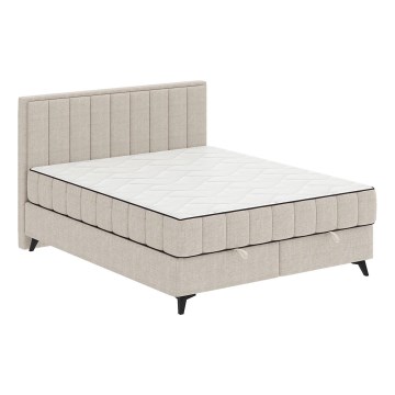 Cama tapizada con colchones y topper con espacio de almacenamiento ALICIA 180x200 cm beige
