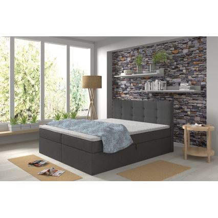 Cama tapizada con colchones y topper con espacio de almacenamiento EMBER 160x200 cm antracita