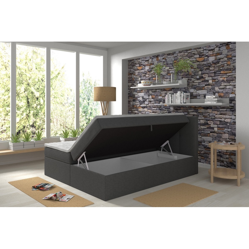 Cama tapizada con colchones y topper con espacio de almacenamiento EMBER 160x200 cm antracita