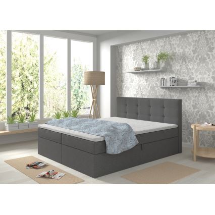Cama tapizada con colchones y topper con espacio de almacenamiento EMBER 180x200 cm antracita