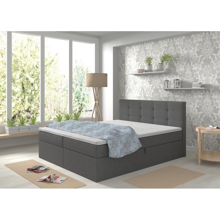 Cama tapizada con colchones y topper con espacio de almacenamiento EMBER 180x200 cm antracita