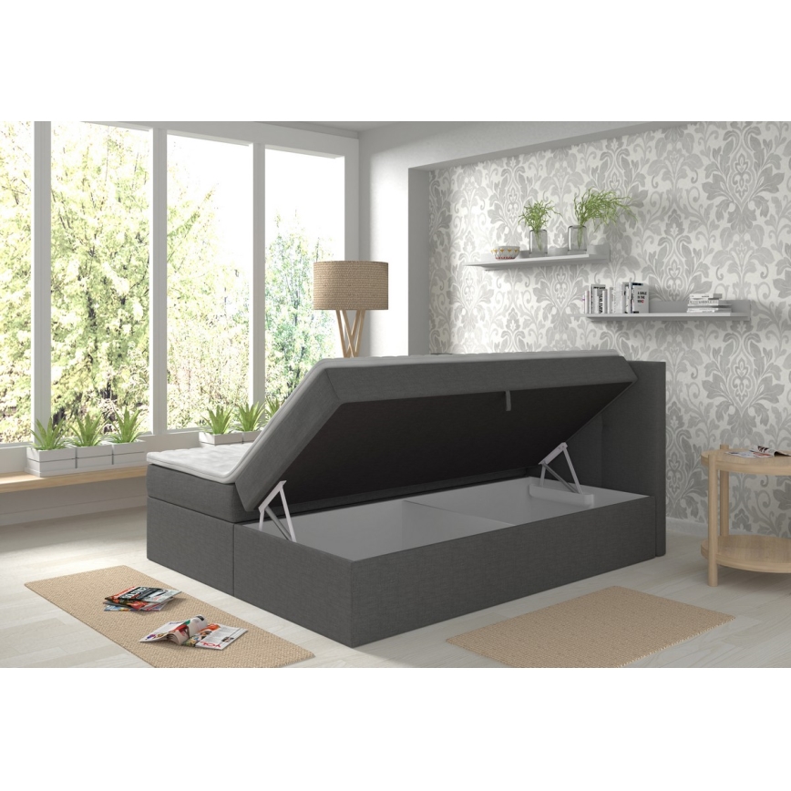 Cama tapizada con colchones y topper con espacio de almacenamiento EMBER 180x200 cm antracita