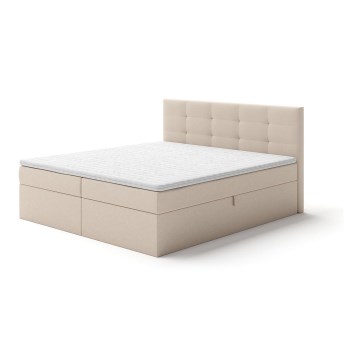Cama tapizada con colchones y topper con espacio de almacenamiento EMBER 180x200 cm beige