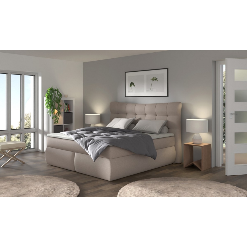 Cama tapizada con colchones y topper SOFIA 180x200 cm beige