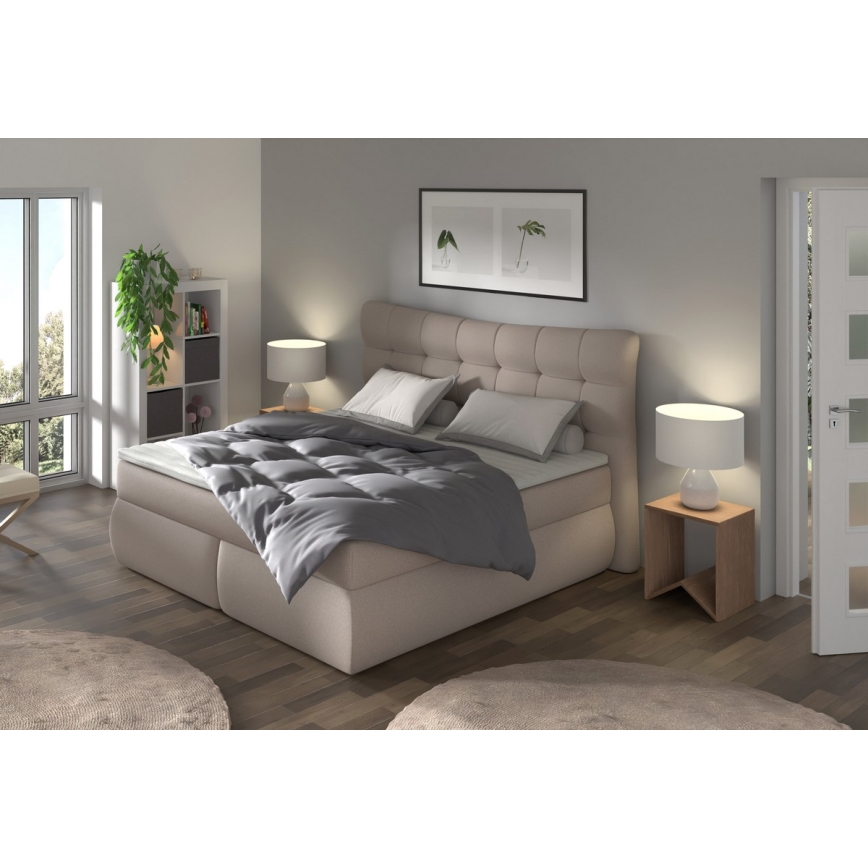 Cama tapizada con colchones y topper SOFIA 180x200 cm beige