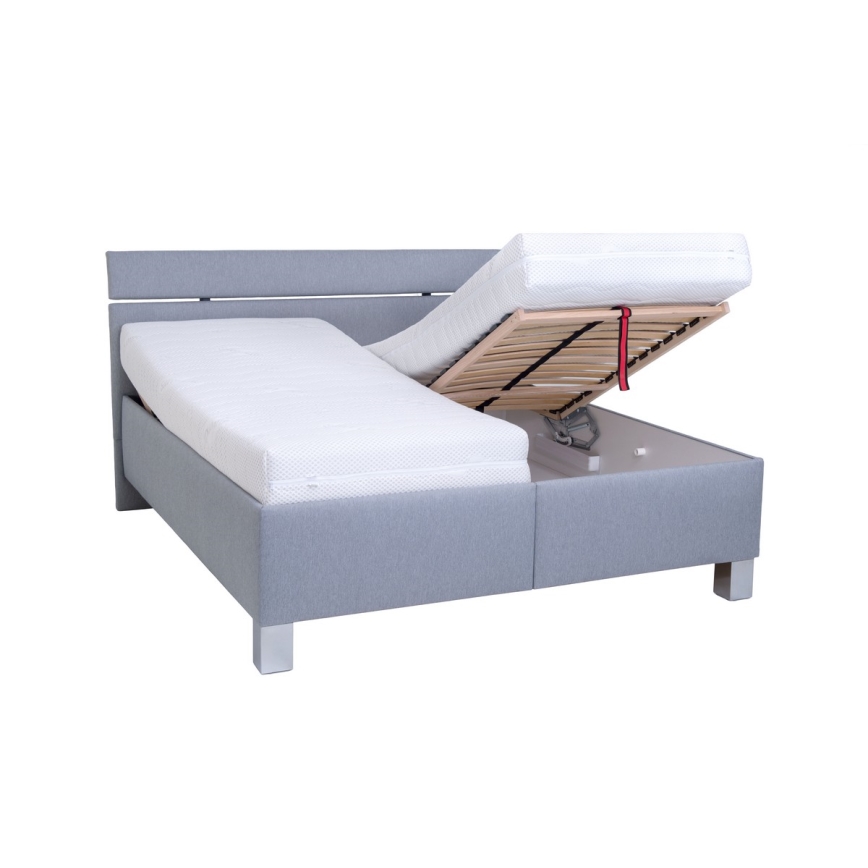 Cama tapizada con espacio de almacenamiento ALIS 180x200 cm, sin colchón, gris claro