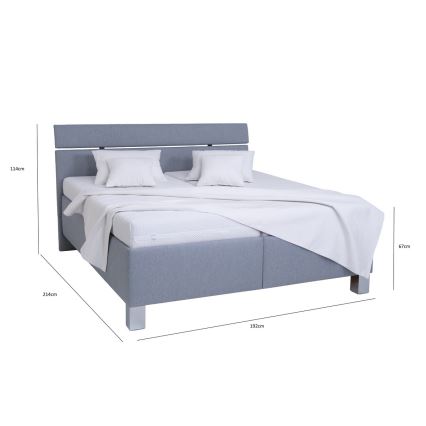 Cama tapizada con espacio de almacenamiento ALIS 180x200 cm, sin colchón, gris claro