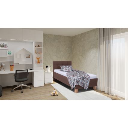 Cama tapizada con espacio de almacenamiento sin colchón MARIA ONE 90x200 cm marrón