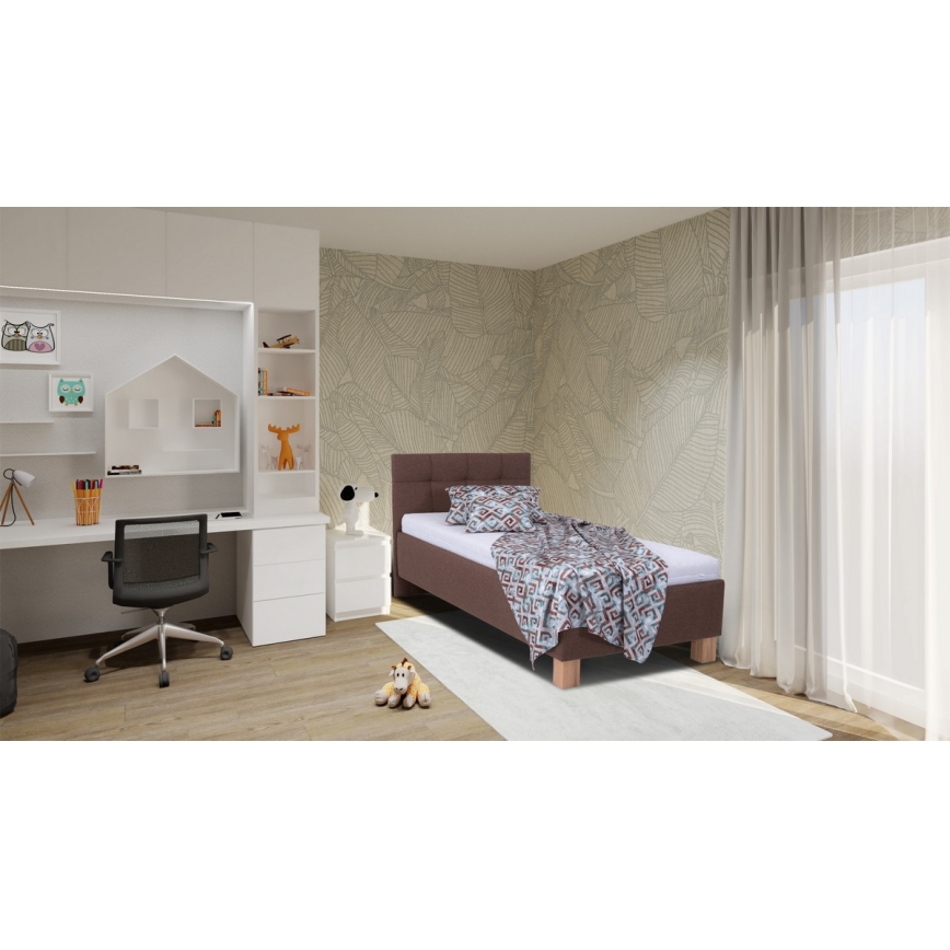 Cama tapizada con espacio de almacenamiento sin colchón MARIA ONE 90x200 cm marrón