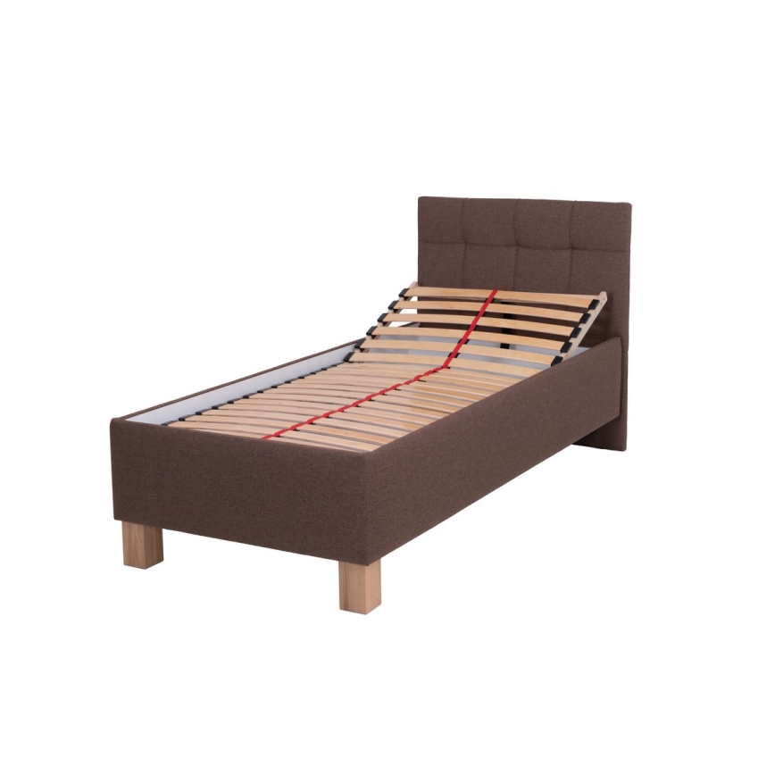Cama tapizada con espacio de almacenamiento sin colchón MARIA ONE 90x200 cm marrón