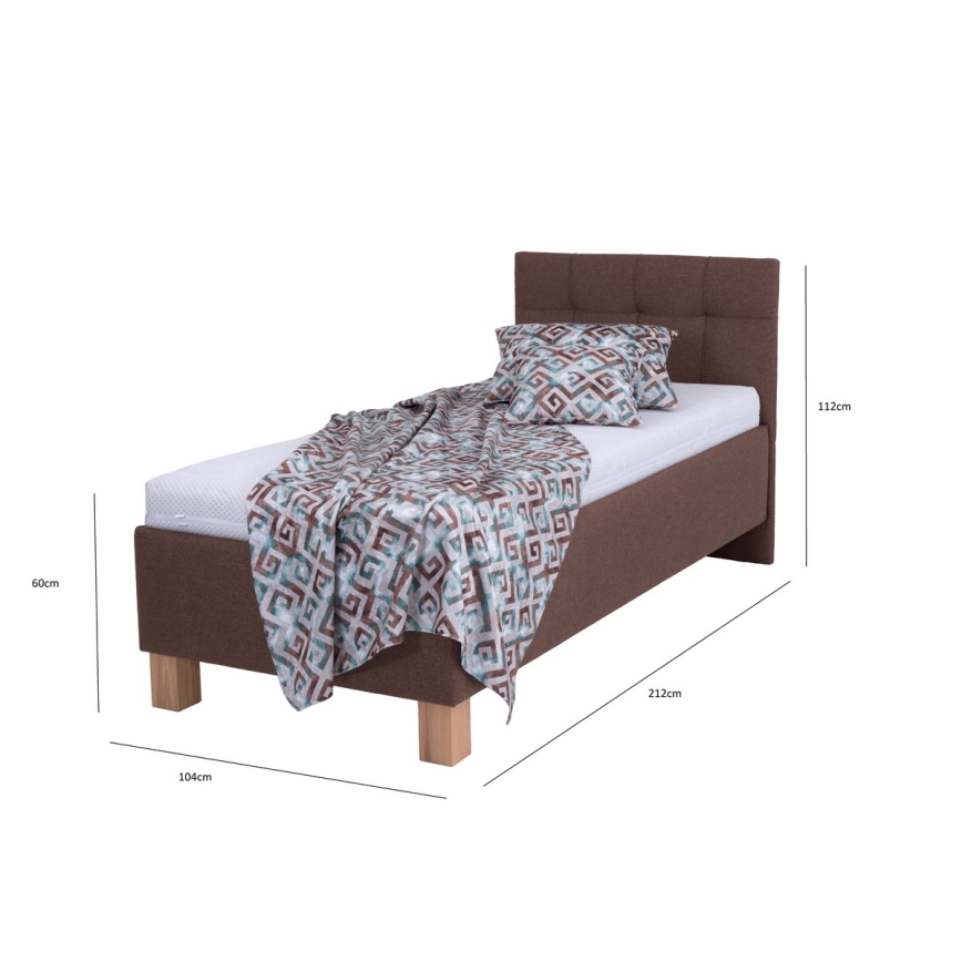Cama tapizada con espacio de almacenamiento sin colchón MARIA ONE 90x200 cm marrón
