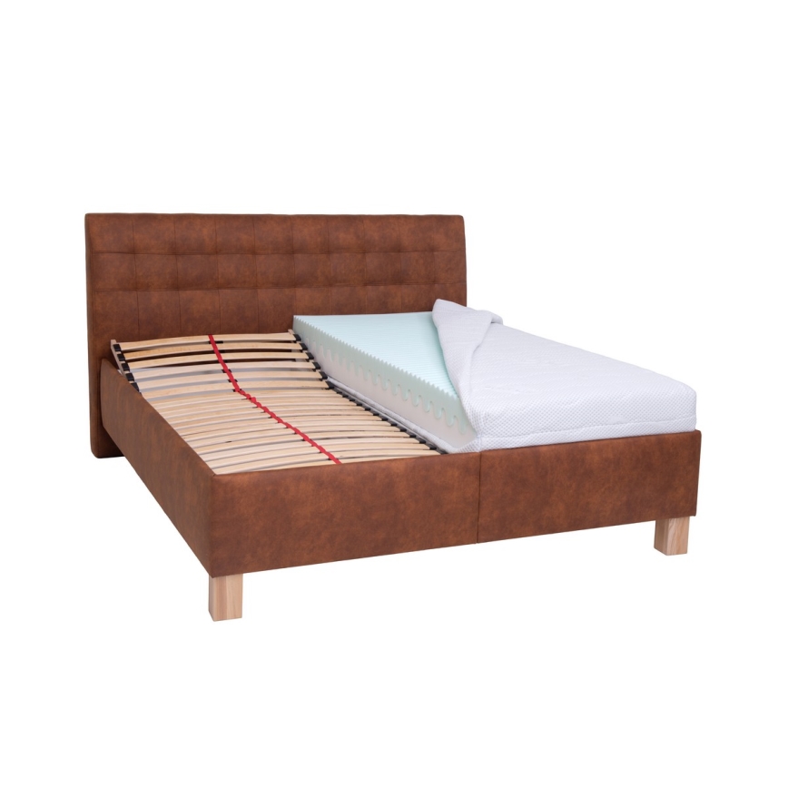 Cama tapizada con espacio de almacenamiento sin colchón VIOLET 160x200 cm coñac marrón