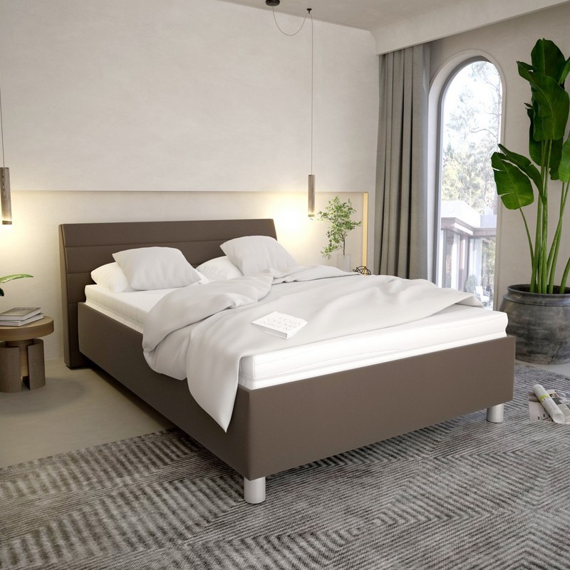 Cama tapizada con espacio de almacenamiento y colchón DALMA 140x200 cm, gris/marrón