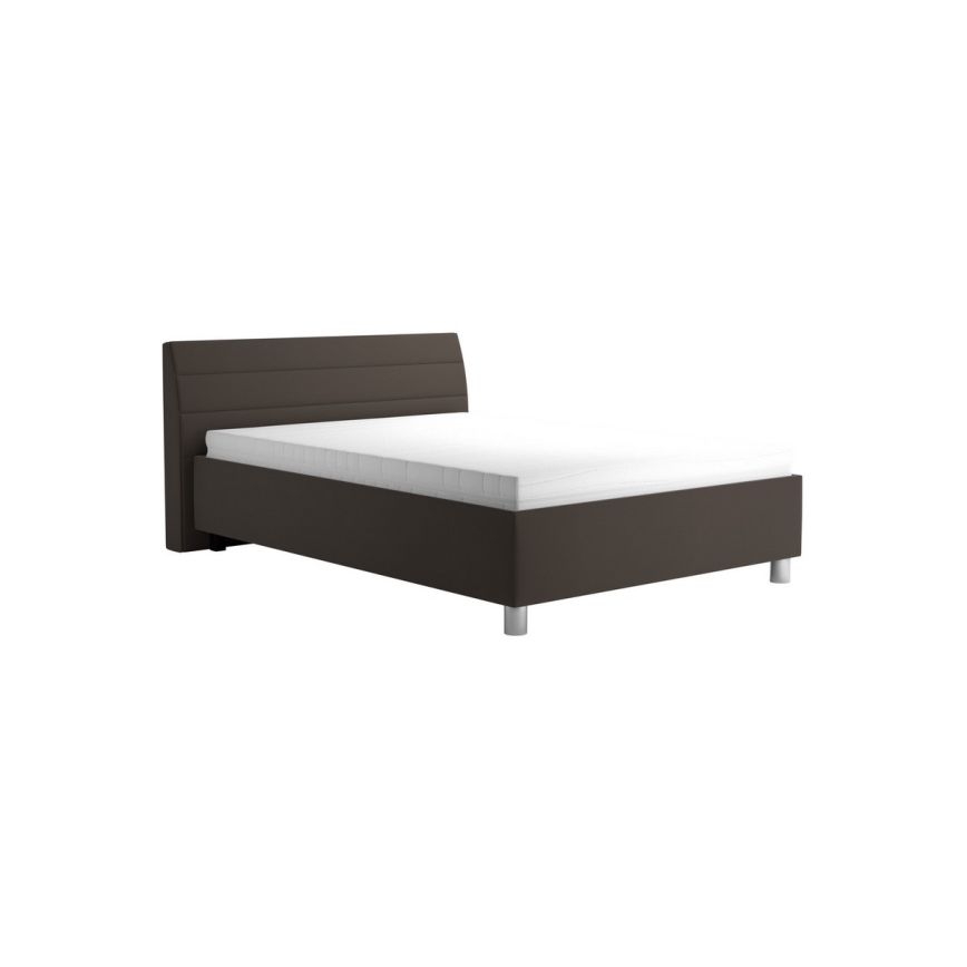 Cama tapizada con espacio de almacenamiento y colchón DALMA 140x200 cm, gris/marrón