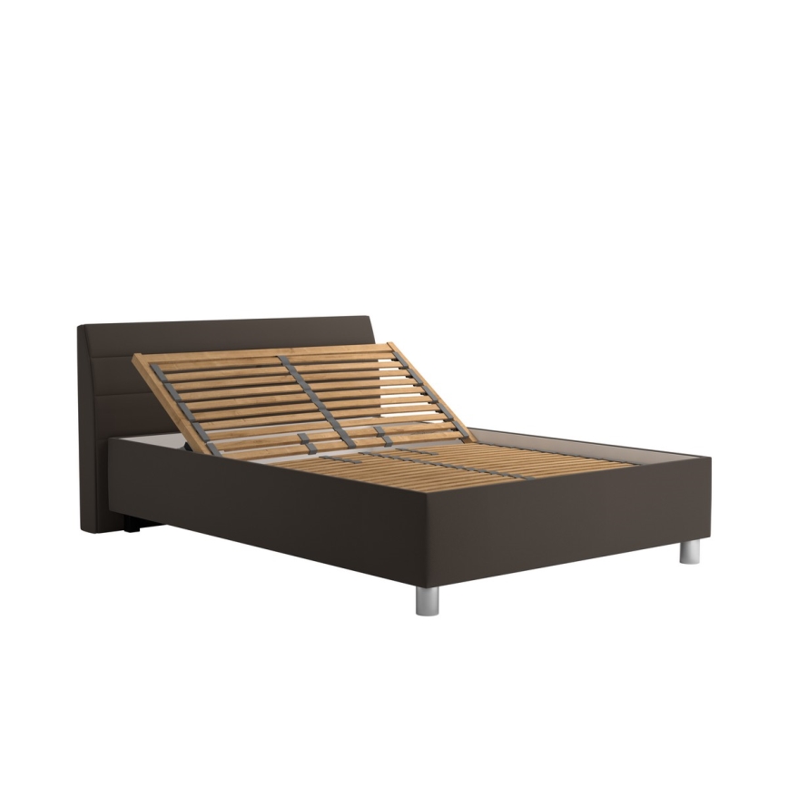 Cama tapizada con espacio de almacenamiento y colchón DALMA 140x200 cm, gris/marrón