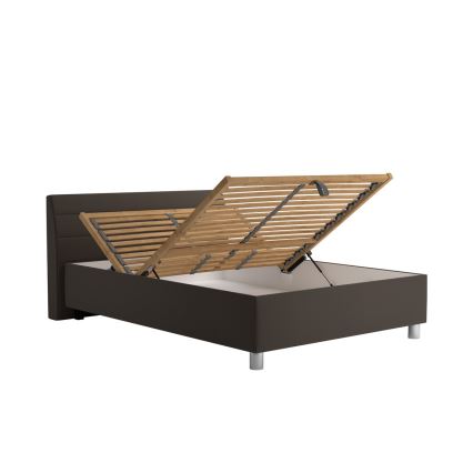 Cama tapizada con espacio de almacenamiento y colchón DALMA 140x200 cm, gris/marrón