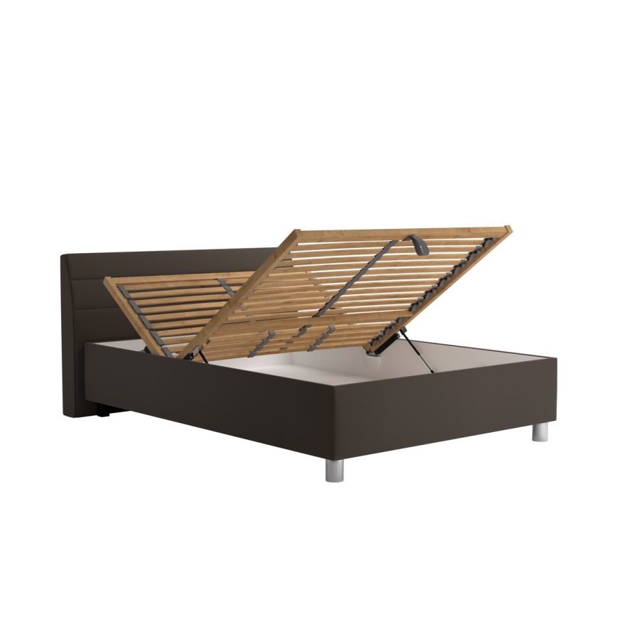Cama tapizada con espacio de almacenamiento y colchón DALMA 140x200 cm, gris/marrón