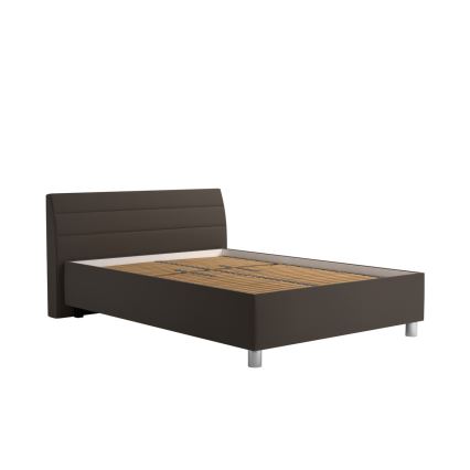 Cama tapizada con espacio de almacenamiento y colchón DALMA 140x200 cm, gris/marrón