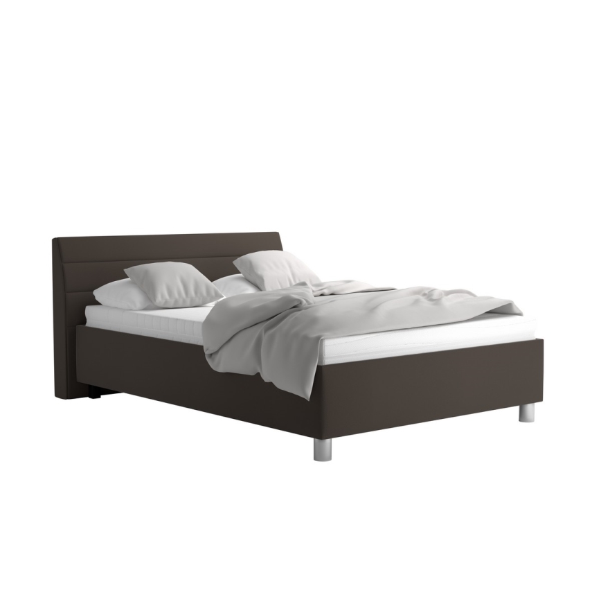 Cama tapizada con espacio de almacenamiento y colchón DALMA 140x200 cm, gris/marrón