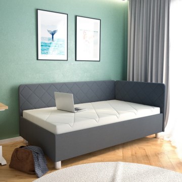 Cama tapizada con espacio de almacenamiento y colchón EMILE 110x200 cm gris