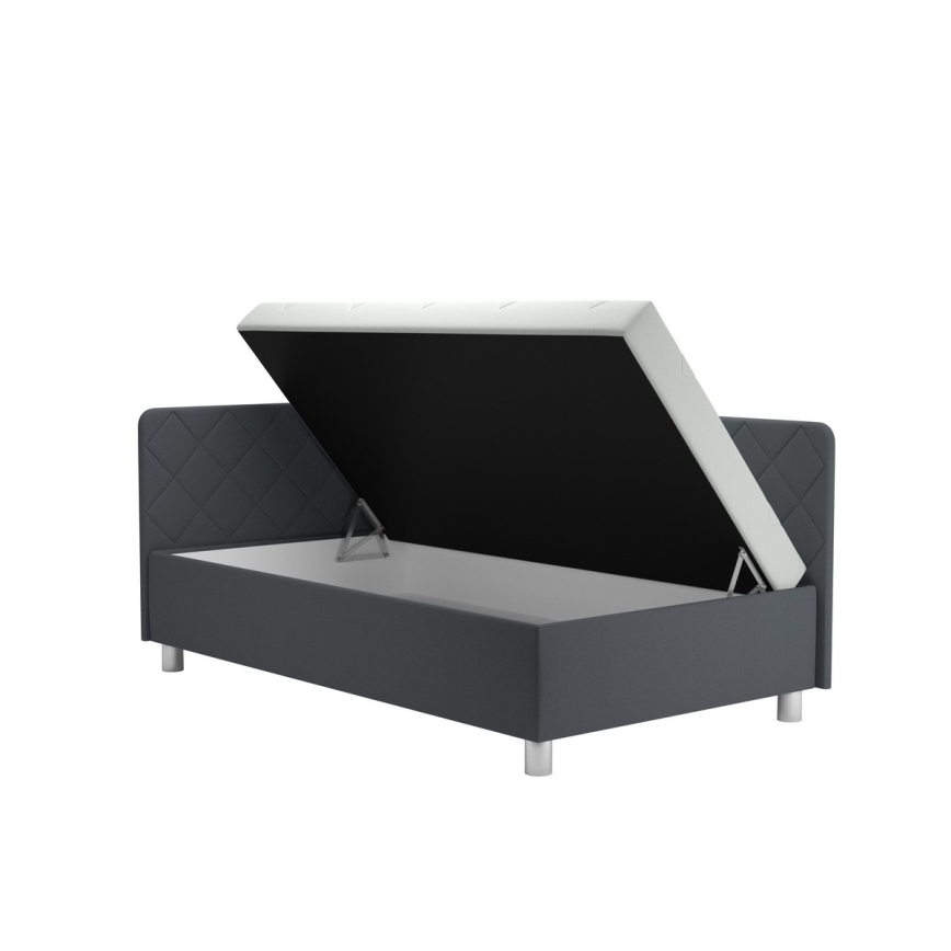 Cama tapizada con espacio de almacenamiento y colchón EMILE 110x200 cm gris