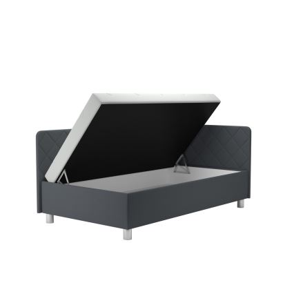 Cama tapizada con espacio de almacenamiento y colchón EMILE 110x200 cm gris