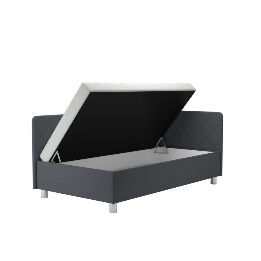 Cama tapizada con espacio de almacenamiento y colchón EMILE 110x200 cm gris